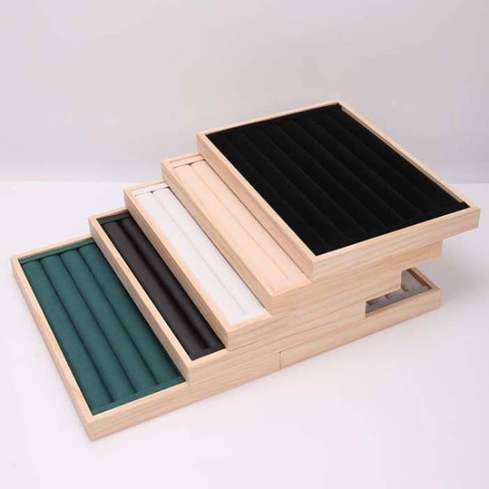 Massive Holz-Samt-Schmuck-Display-Tablett, Ring-Ohrring-Armband-Aufbewahrungs- und Organisationsbox – Bild 4