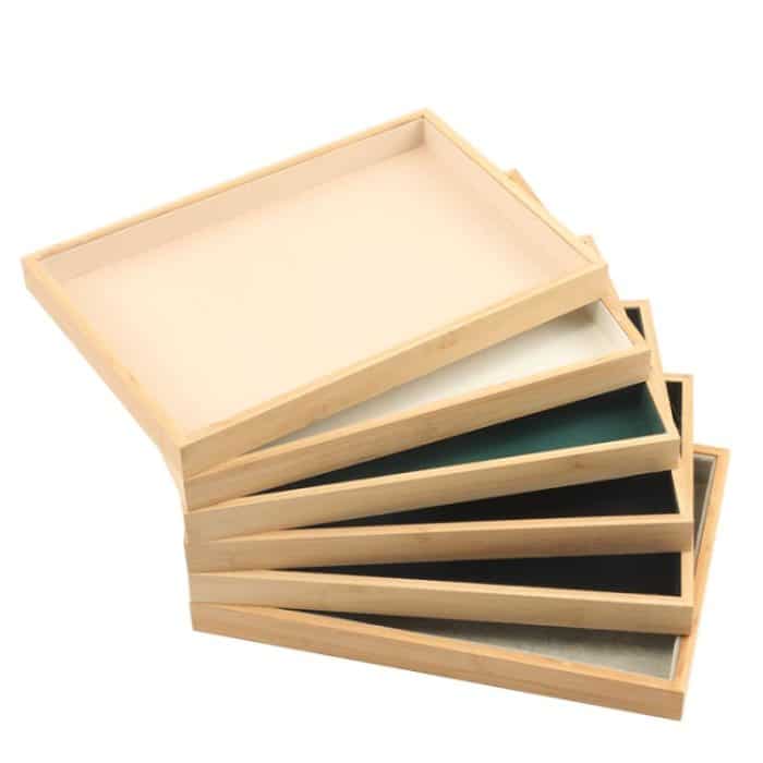 Bambusholz-Samt-Multifunktions-Schmuck-Display-Tablett, Schmuck-Aufbewahrungsbox, leeres Tablett – Bild 5