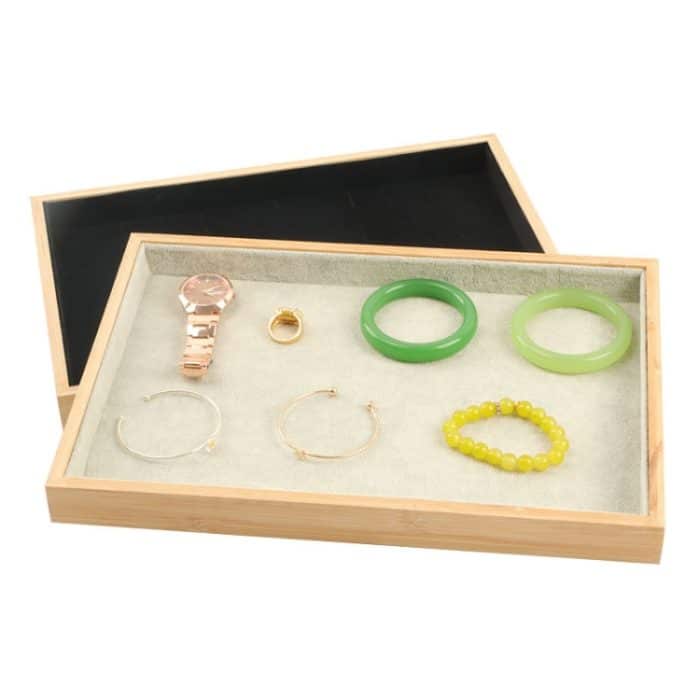 Bambusholz-Samt-Multifunktions-Schmuck-Display-Tablett, Schmuck-Aufbewahrungsbox, leeres Tablett – Bild 7
