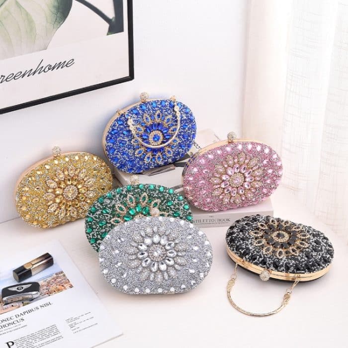 Ovale Abendparty-Clutch mit Sonnenblumen-Diamanten – Bild 2