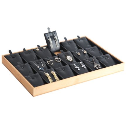 Bambus-Holzgitter-Einlage, Schmuck-Display-Tablett, Halsketten-Anhänger-Aufbewahrungstablett, Vitrine