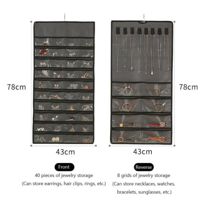 48-Gitter-Schmuckaufbewahrungs-Hängetasche. Mon-gewebte, doppelseitige Schmuck-Organizer-Tasche – Bild 3