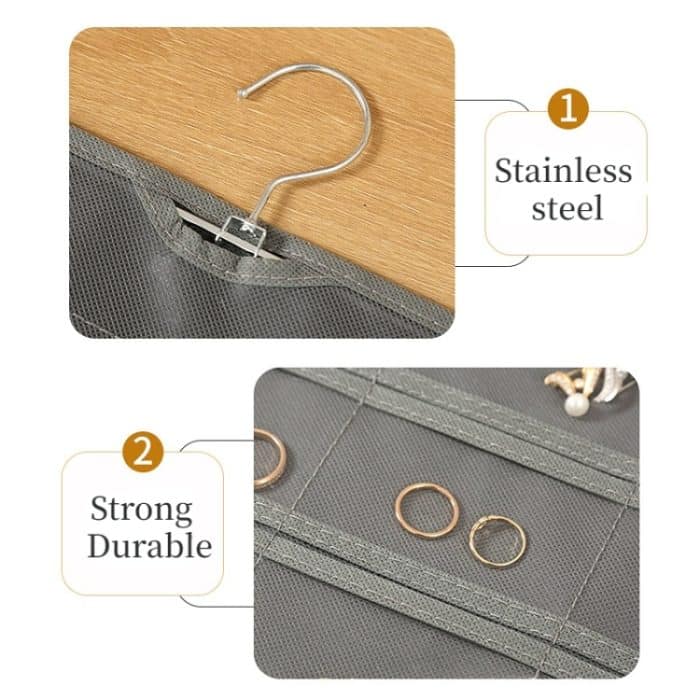 48-Gitter-Schmuckaufbewahrungs-Hängetasche. Mon-gewebte, doppelseitige Schmuck-Organizer-Tasche – Bild 4