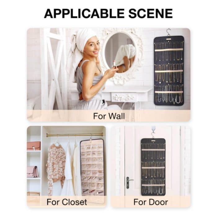 48-Gitter-Schmuckaufbewahrungs-Hängetasche. Mon-gewebte, doppelseitige Schmuck-Organizer-Tasche – Bild 6