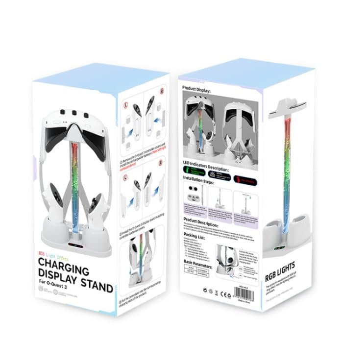 Für Oculus/Meta Quest 3 VR-Brillen, Ladestation, Aufbewahrungshalterung mit coolem RGB-Licht, Charging Base – Bild 6