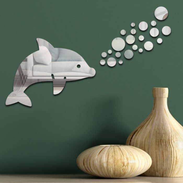 22 teile/satz Acryl Delphin Spucken Blasen Spiegel Wand Aufkleber Hause Dekoration Weichen Spiegel, Dolphin Spitting Bubbles – Bild 1