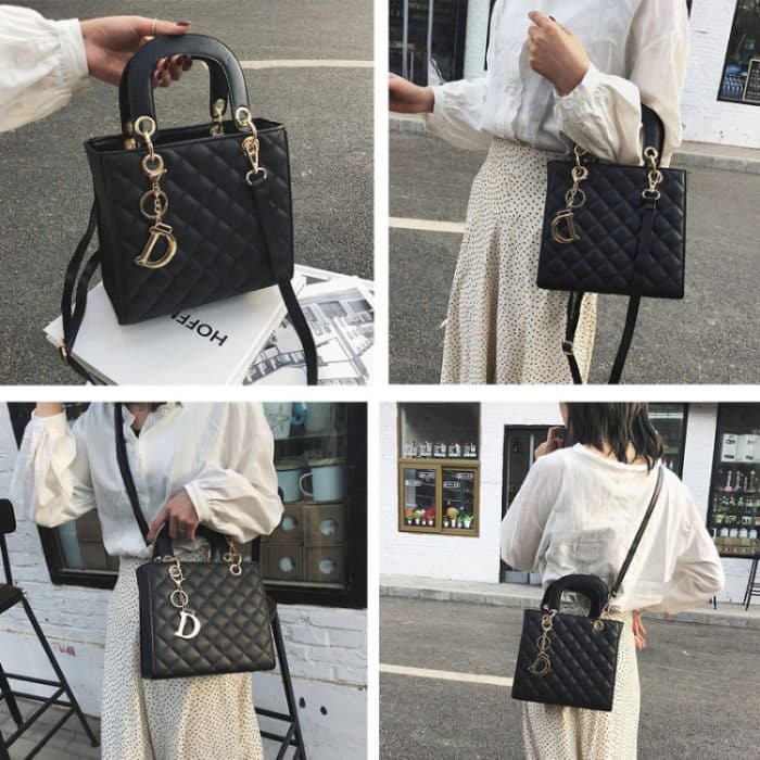 Retro Rautenmuster Damen Handtasche Textur Leder Umhängetasche – Bild 5