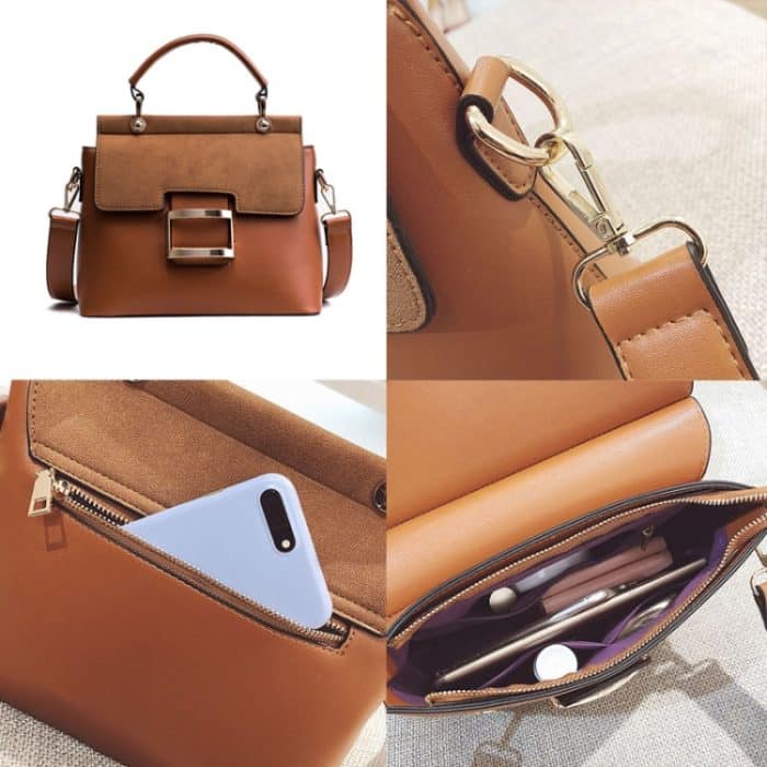 Damen-Umhängetasche, mattiert, breiter Schultergurt, quadratische Tasche, Einzel-Umhängetasche – Bild 2