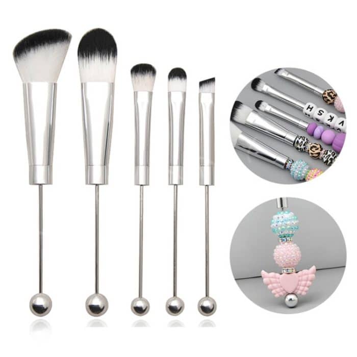 5-in-1-Make-up-Pinsel-Set mit Metallgriff, DIY-Perlen, für Rouge, loses Puder, schräger Lidschattenpinsel – Bild 1