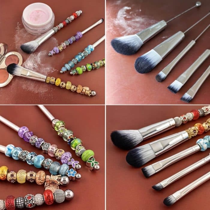 5-in-1-Make-up-Pinsel-Set mit Metallgriff, DIY-Perlen, für Rouge, loses Puder, schräger Lidschattenpinsel – Bild 6