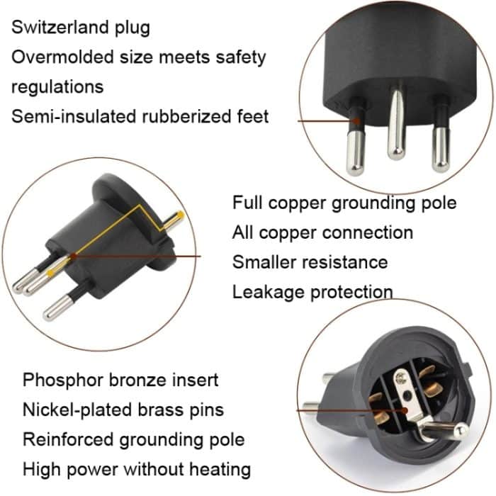 Konvertierbarer EU-zu-Schweiz-Stecker mit Erdungskabel-Reiseadapter, Without Shell – Bild 5