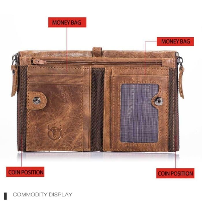 BULL CAPTAIN QB06 Retro First-Layer-Rindsleder-Anti-Diebstahl-Reißverschluss-Geldbörse, kurze Führerschein-Münzklammer – Bild 3