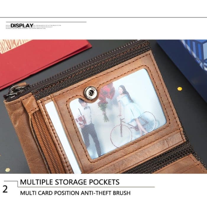 BULL CAPTAIN QB06 Retro First-Layer-Rindsleder-Anti-Diebstahl-Reißverschluss-Geldbörse, kurze Führerschein-Münzklammer – Bild 5