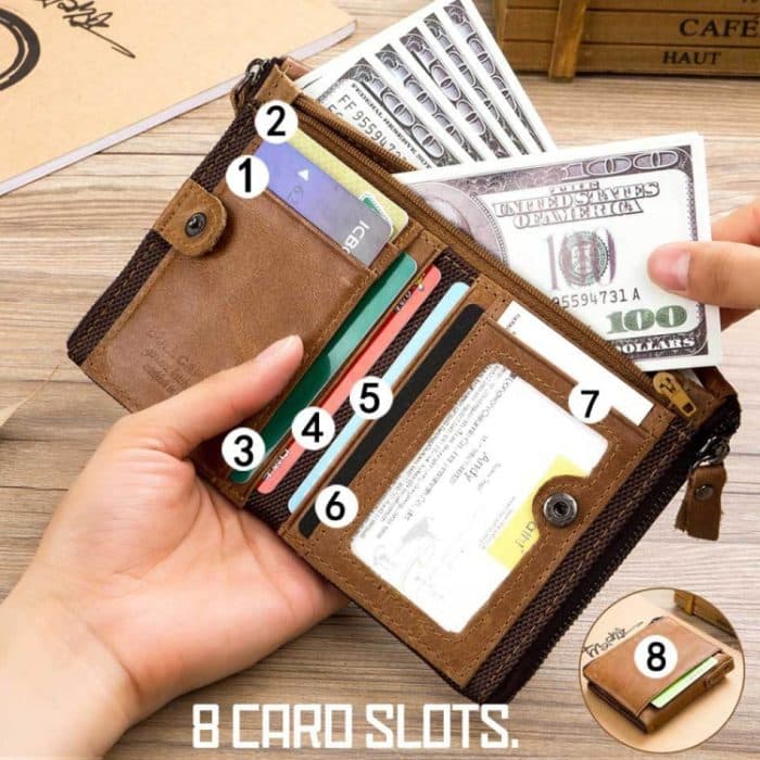 BULL CAPTAIN QB06 Retro First-Layer-Rindsleder-Anti-Diebstahl-Reißverschluss-Geldbörse, kurze Führerschein-Münzklammer – Bild 8