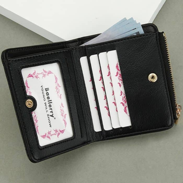 Baellerry N2401 Kurze Geldbörse aus PU-Leder mit mehreren Kartenfächern, Münzbörse mit Kreuzblumen-Reißverschluss – Bild 5