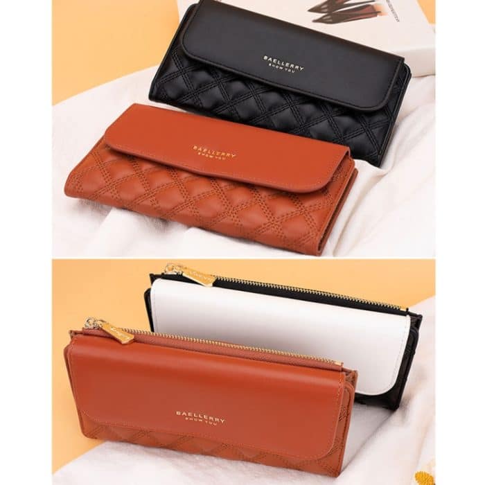 Baellerry N2403 Lange Damenbrieftasche mit mehreren Kartenfächern, großes Fassungsvermögen, dreifach faltbare Clutch, Black, Black White, Pink, Brown – Bild 5