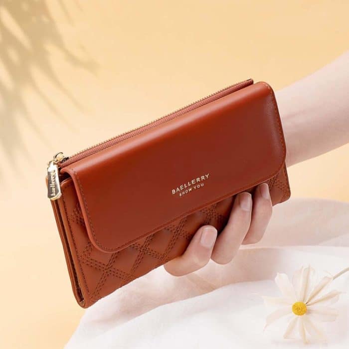 Baellerry N2403 Lange Damenbrieftasche mit mehreren Kartenfächern, großes Fassungsvermögen, dreifach faltbare Clutch, Black, Black White, Pink, Brown – Bild 7