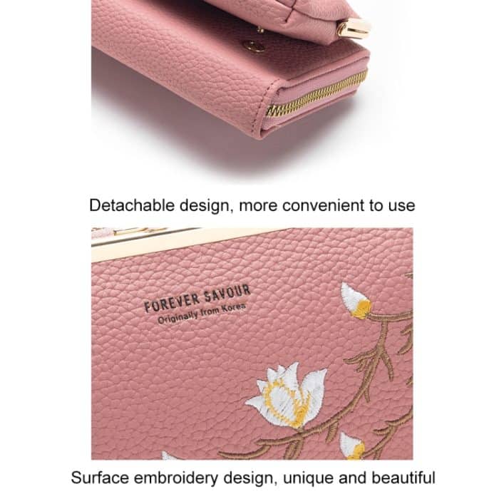 Gestickte, einschultrige Handytasche mit großem Fassungsvermögen, lange Damen-Geldbörse mit Reißverschluss zum Umhängen, Wine Red, Blue, Yellow, Pink, Gray, Dark Pink, Black – Bild 8