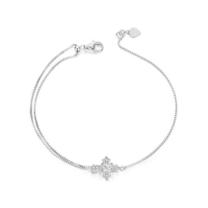 S925 Sterling Silber platiniertes Doppelschicht-Kreuz-Damenarmband – Bild 1