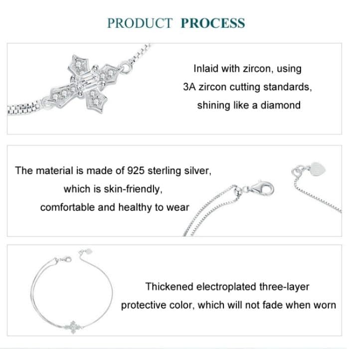 S925 Sterling Silber platiniertes Doppelschicht-Kreuz-Damenarmband – Bild 3