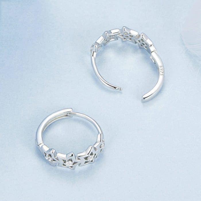 S925 Sterling Silber platinierte funkelnde fünfzackige Stern-Damenohrringe – Bild 2