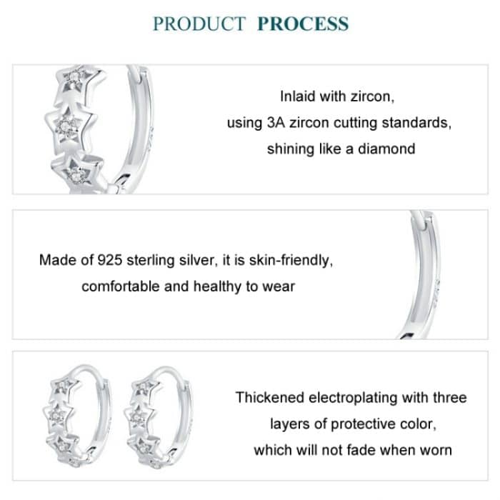 S925 Sterling Silber platinierte funkelnde fünfzackige Stern-Damenohrringe – Bild 4