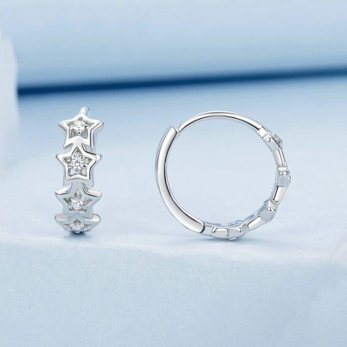 S925 Sterling Silber platinierte funkelnde fünfzackige Stern-Damenohrringe – Bild 5