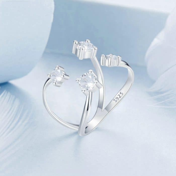 Offener, verstellbarer Doppelschicht-Ring aus S925-Sterlingsilber mit funkelndem Zirkon – Bild 2