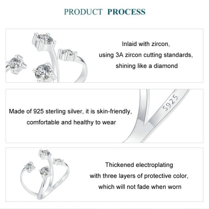 Offener, verstellbarer Doppelschicht-Ring aus S925-Sterlingsilber mit funkelndem Zirkon – Bild 4