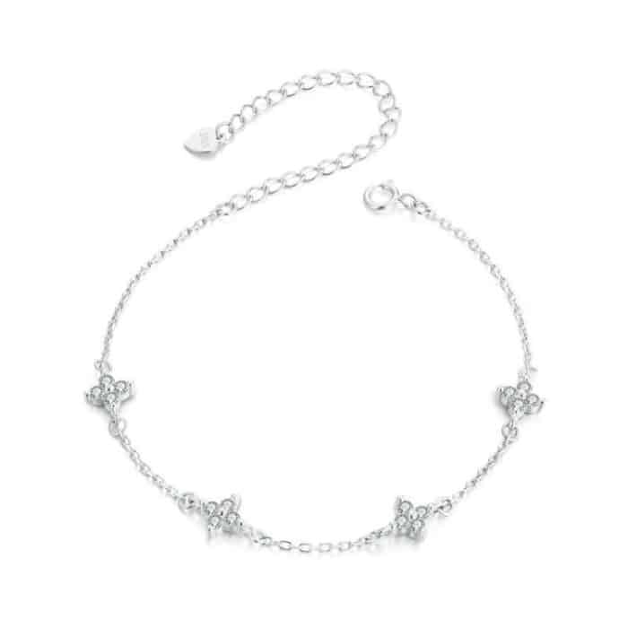 TBD0604404801.jpg S925 Sterling Silber platiniertes, funkelndes kleines vierblättriges Kleeblatt-Damenarmband – Bild 1