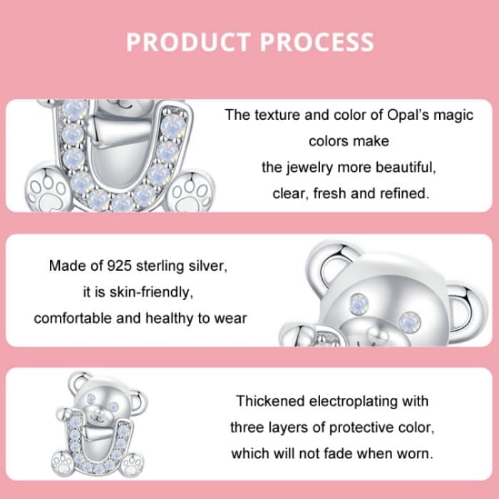 S925 Sterling Silber Valentinstag süßer Bär DIY Perlen – Bild 3