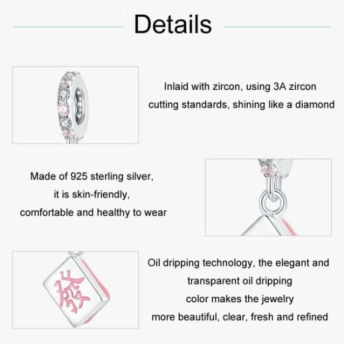 S925 Sterling Silber Lucky Fortune Mahjong DIY Anhänger – Bild 3