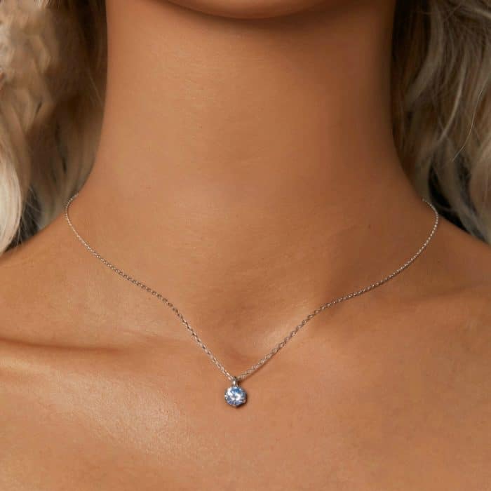 S925 Sterling Silber platinierte blaue Moissanit-Halskette – Bild 6