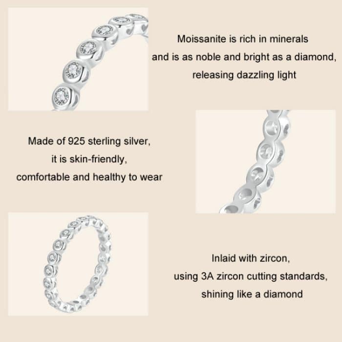 S925 Sterling Silber Funkelnder, mit Moissanit platinierter Ring – Bild 4