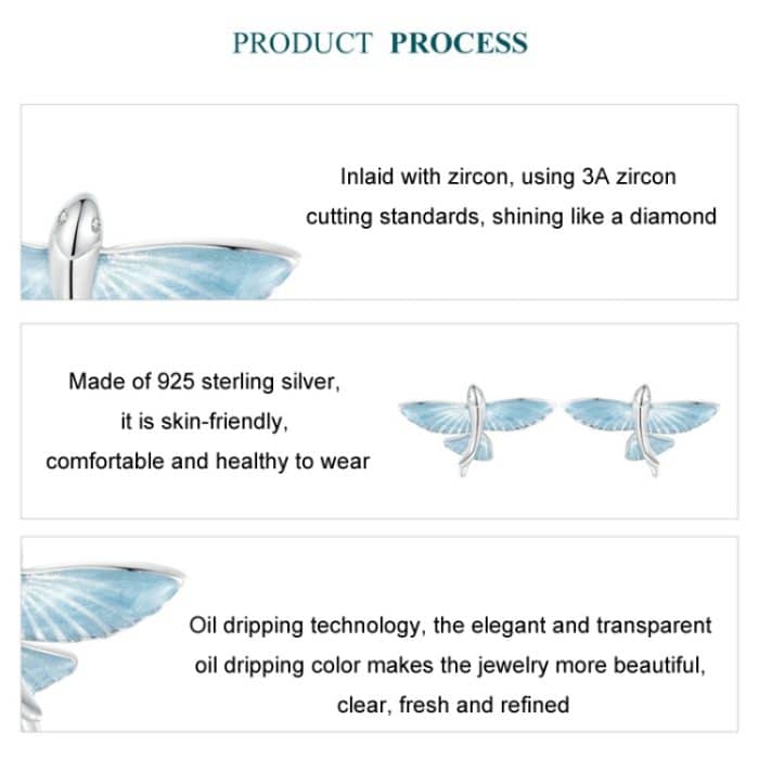 Ohrringe mit fliegenden Fischen aus S925-Sterlingsilber, platiniert, blau-weißer Farbverlauf – Bild 3