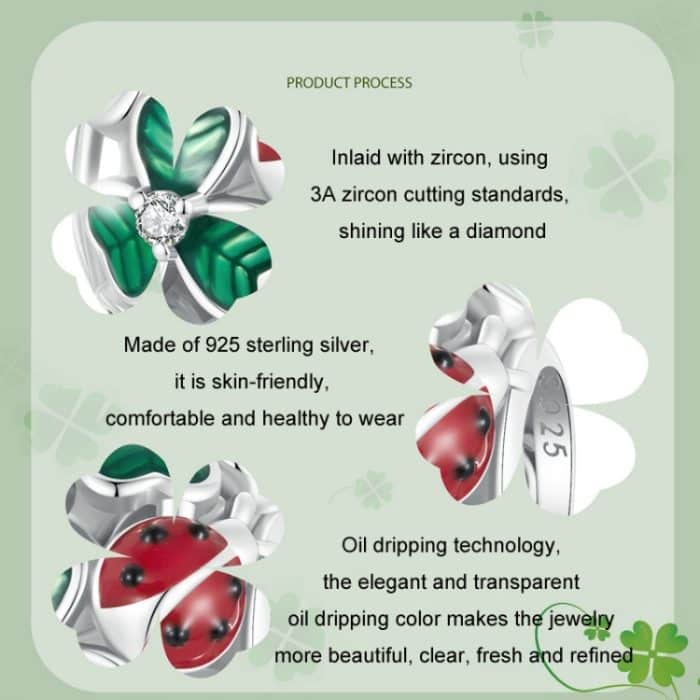 S925 Sterling Silber Sieben Sterne Marienkäfer Vierblättriges Kleeblatt Hohl DIY Perlen – Bild 3