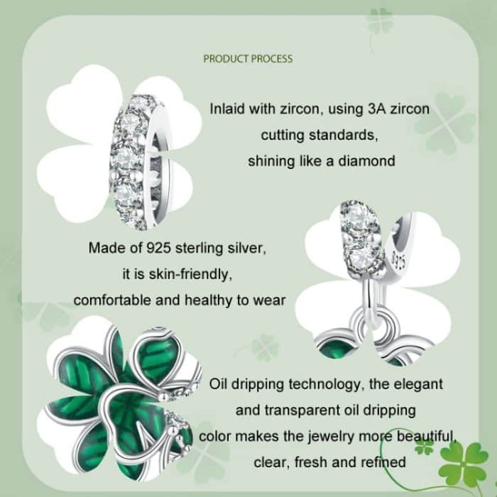 S925 Sterling Silber Glückskleeblatt Marienkäfer DIY Anhänger – Bild 3