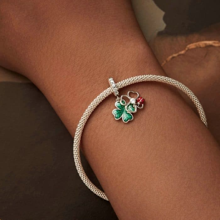 S925 Sterling Silber Glückskleeblatt Marienkäfer DIY Anhänger – Bild 5