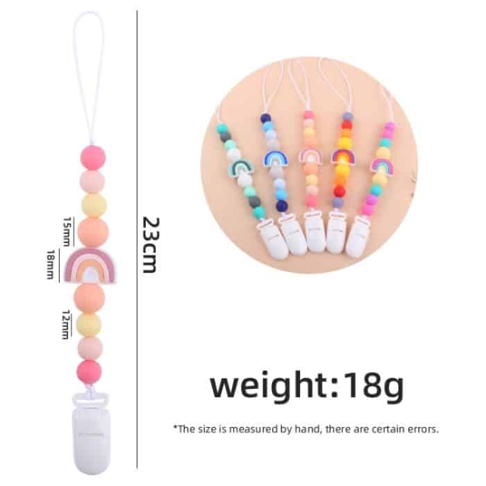 Baby Anti-Drop-Kette Schnullerclips Silikon Regenbogenperlen Schnullerhalter Nippelclip, Rainbow Pink, Rainbow Blue, Rainbow Purple – Bild 3