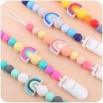 Baby Anti-Drop-Kette Schnullerclips Silikon Regenbogenperlen Schnullerhalter Nippelclip, Rainbow Pink, Rainbow Blue, Rainbow Purple – Bild 5