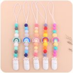 Baby Anti-Drop-Kette Schnullerclips Silikon Regenbogenperlen Schnullerhalter Nippelclip, Rainbow Pink, Rainbow Blue, Rainbow Purple – Bild 6