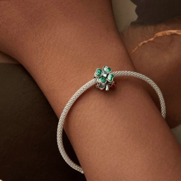 S925 Sterling Silber Sieben-Sterne-Marienkäfer Glückskleeblatt DIY Perlen – Bild 4