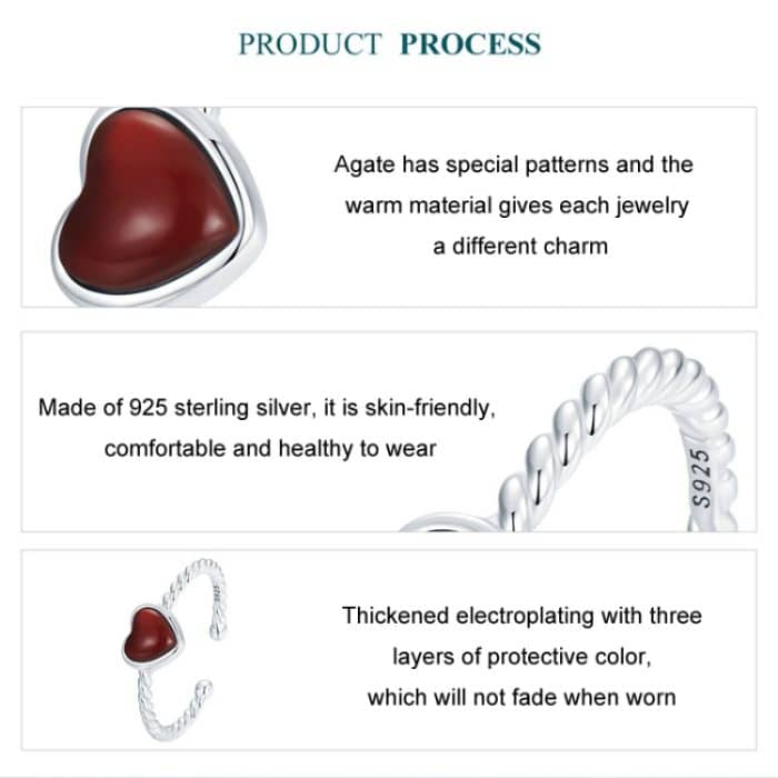 S925 Sterling Silber Achat Love Verstellbarer offener Ring – Bild 4