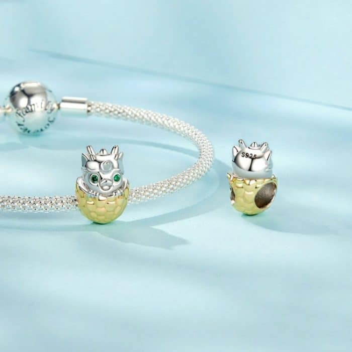 S925 Sterling Silber vergoldet Neujahr Sternzeichen Niedliche Drachenei DIY Perlen – Bild 4