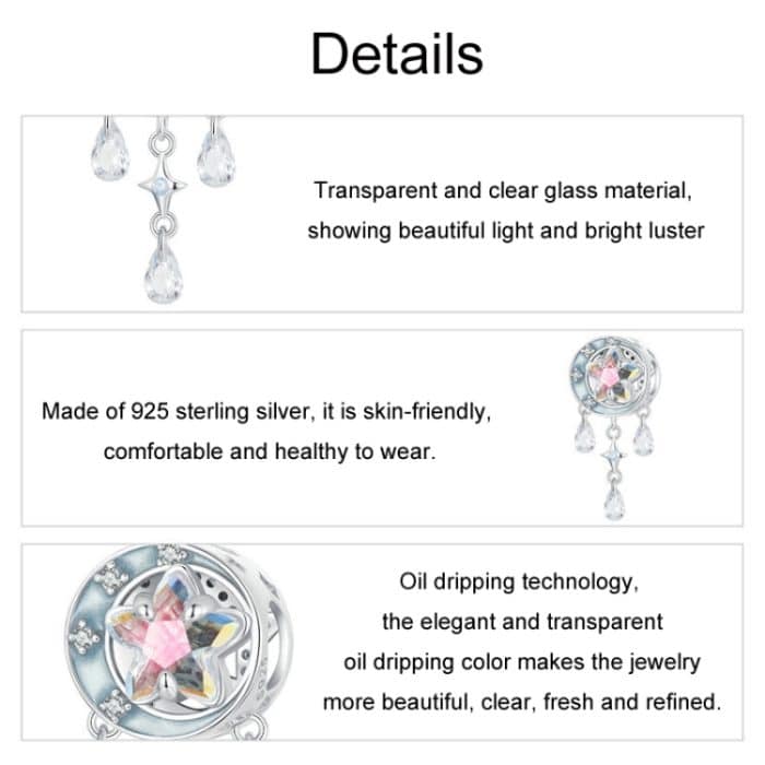 S925 Sterling Silber Stern Mond Traumfänger Quaste DIY Perlen – Bild 4