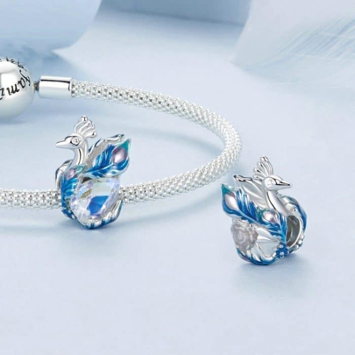 S925 Sterling Silber platinierte bunte Pfauen-DIY-Perlen – Bild 5