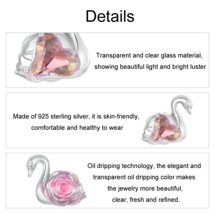 S925 Sterling Silber platinierte rosa Schwanenrose DIY Perlen – Bild 3