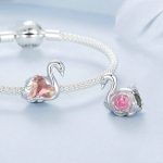 S925 Sterling Silber platinierte rosa Schwanenrose DIY Perlen – Bild 5