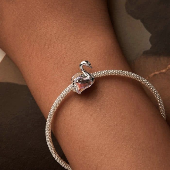 S925 Sterling Silber platinierte rosa Schwanenrose DIY Perlen – Bild 6