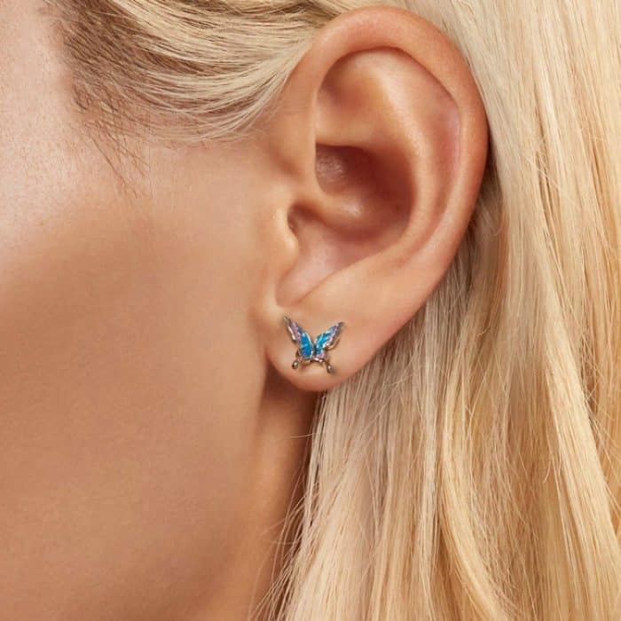 S925 Sterling Silber platinierte Schmetterlingsohrringe mit Farbverlauf – Bild 5